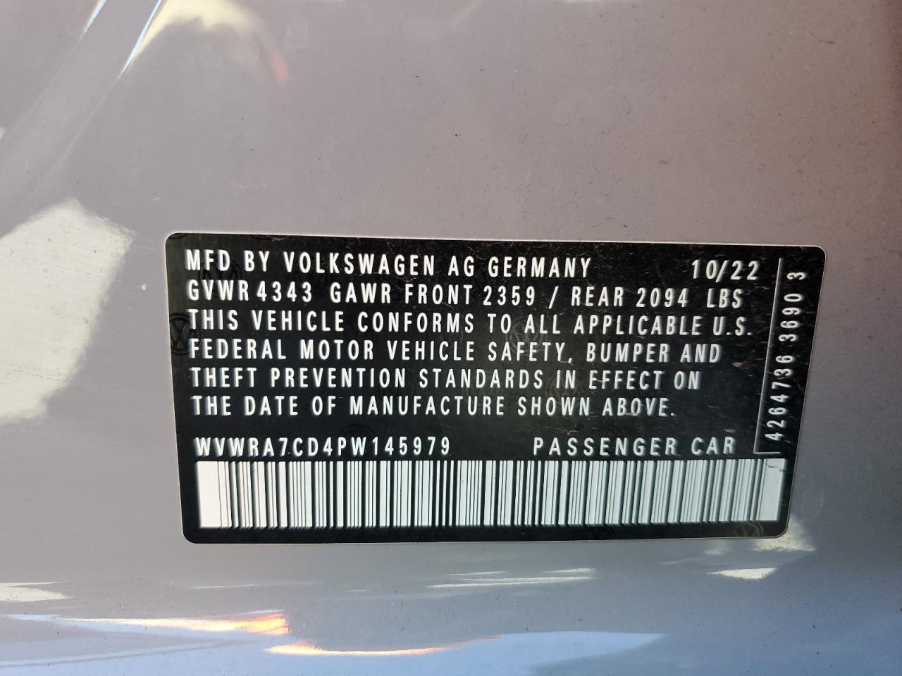 2023 Volkswagen Gti Se VIN: WVWRA7CD4PW145979 Lot: 84977595