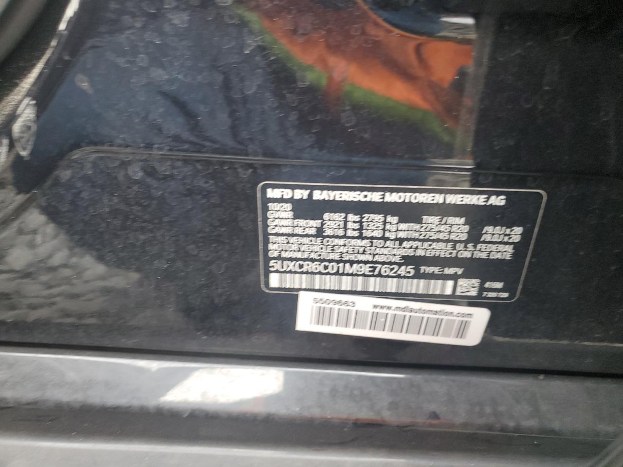 2021 BMW X5 xDrive40I VIN: 5UXCR6C01M9E76245 Lot: 85312665