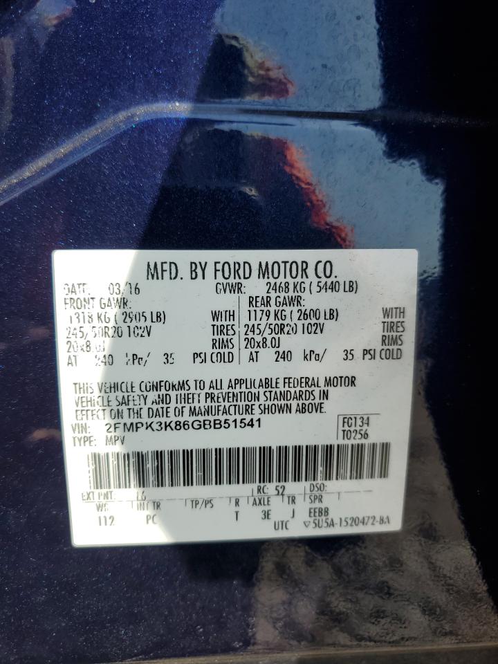 2016 Ford Edge Titanium VIN: 2FMPK3K86GBB51541 Lot: 89630785