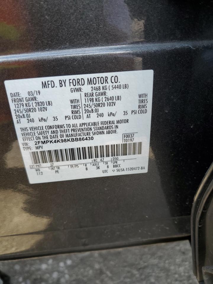 2019 Ford Edge Titanium VIN: 2FMPK4K98KBB86430 Lot: 84655085