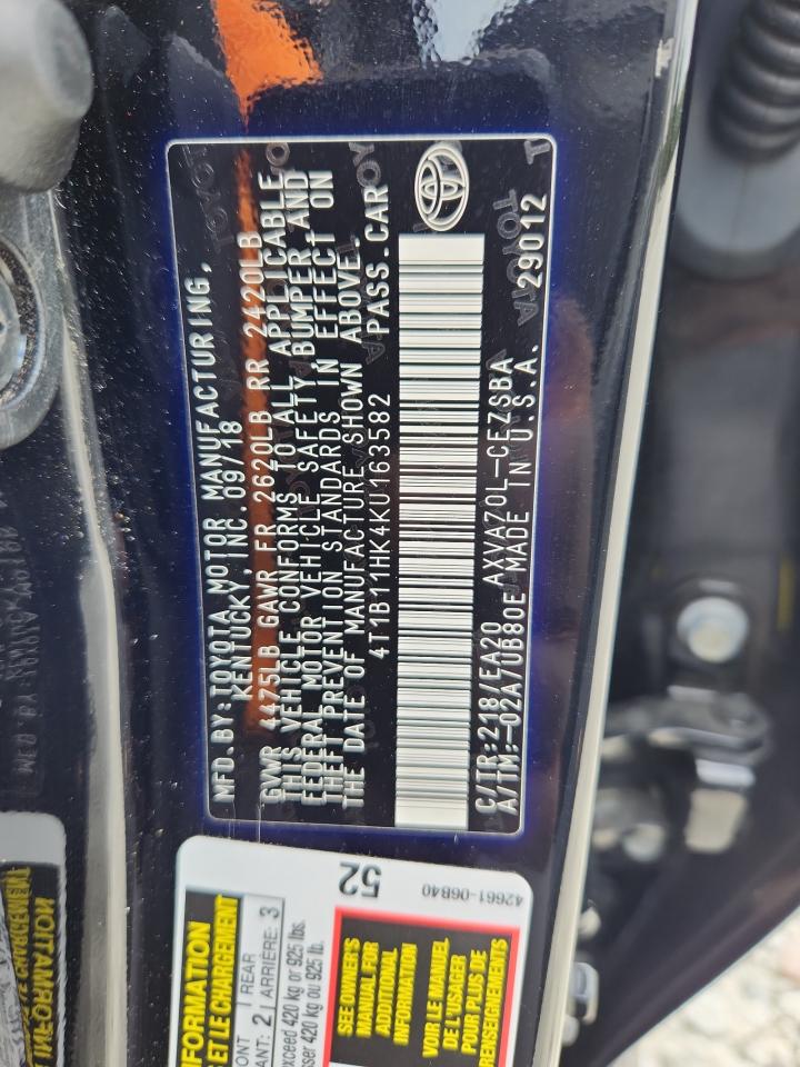 2019 Toyota Camry L VIN: 4T1B11HK4KU163582 Lot: 82344375