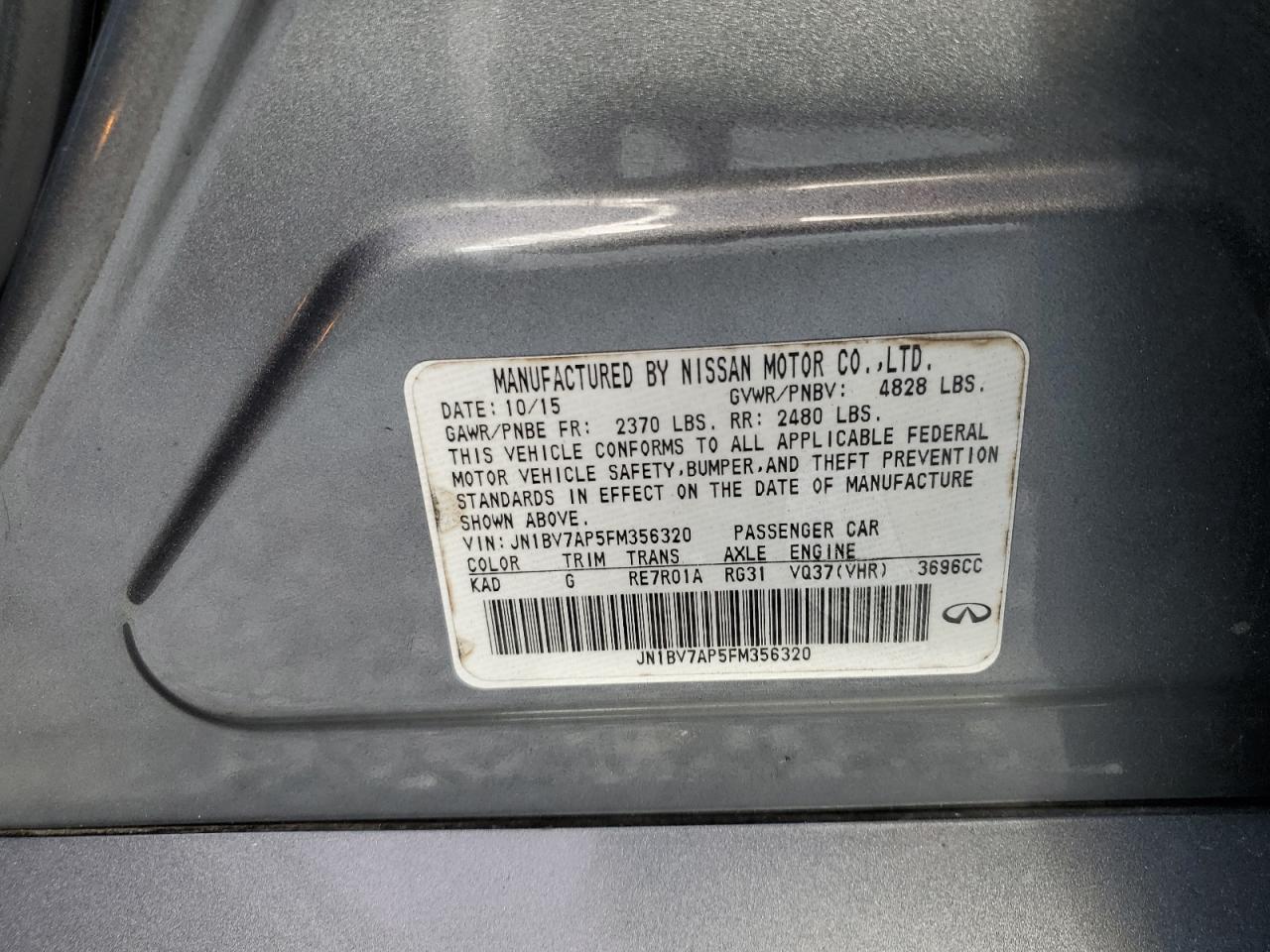 2015 Infiniti Q50 Base VIN: JN1BV7AP5FM356320 Lot: 82178545