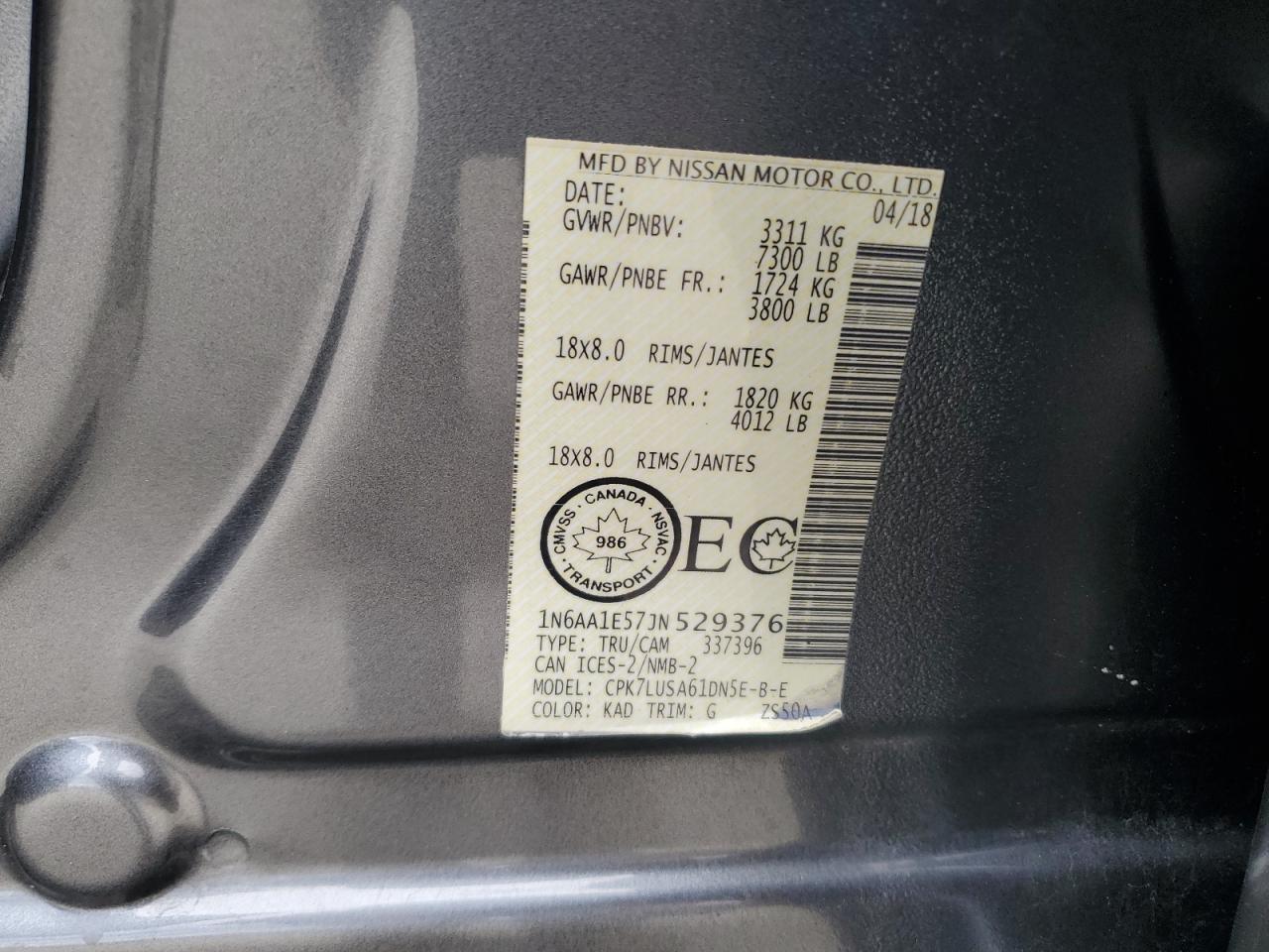 2018 Nissan Titan Sv VIN: 1N6AA1E57JN529376 Lot: 85376285