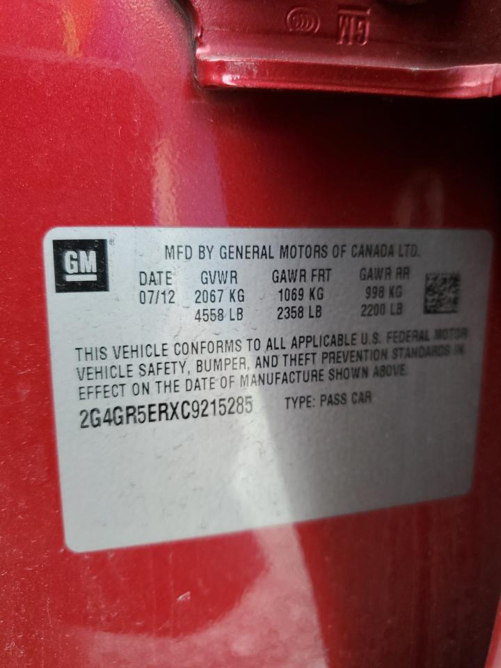 2012 Buick Regal VIN: 2G4GR5ERXC9215285 Lot: 90027655