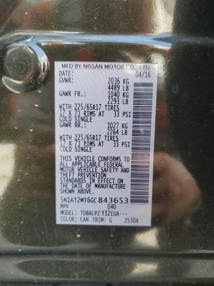 2016 Nissan Rogue S VIN: 5N1AT2MT6GC843653 Lot: 84483425