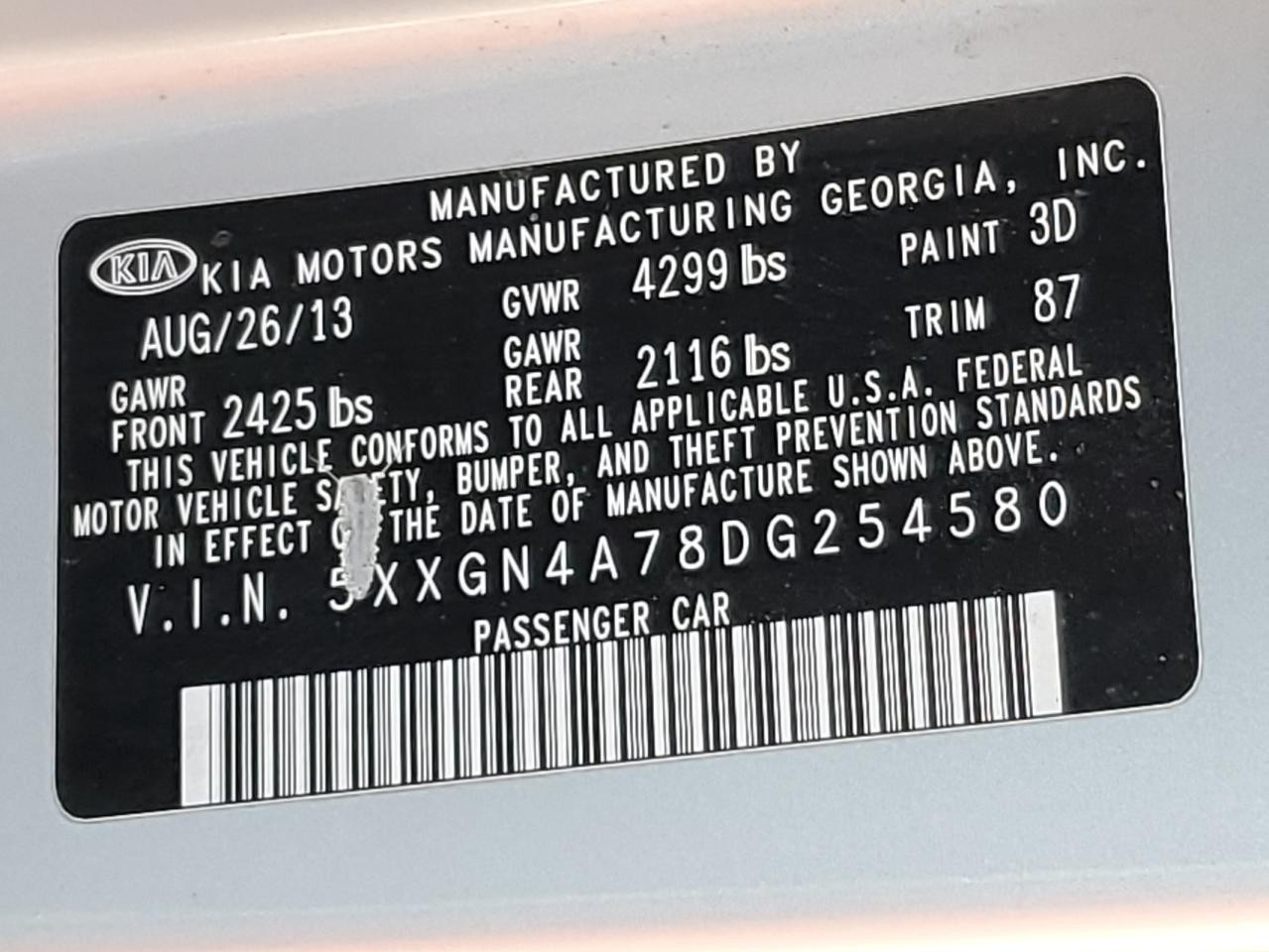 2013 Kia Optima Ex VIN: 5XXGN4A78DG254580 Lot: 85145025