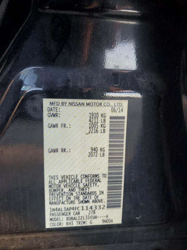 2015 Nissan Altima 2.5 VIN: 1N4AL3AP4FC114332 Lot: 82233475