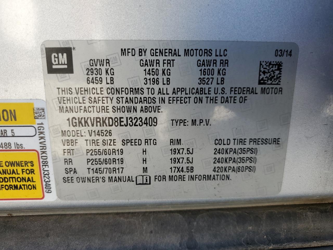 2014 GMC Acadia Slt-1 VIN: 1GKKVRKD8EJ323409 Lot: 89623995