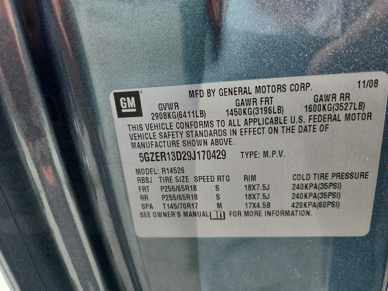 2009 Saturn Outlook Xe VIN: 5GZER13D29J170429 Lot: 82240885