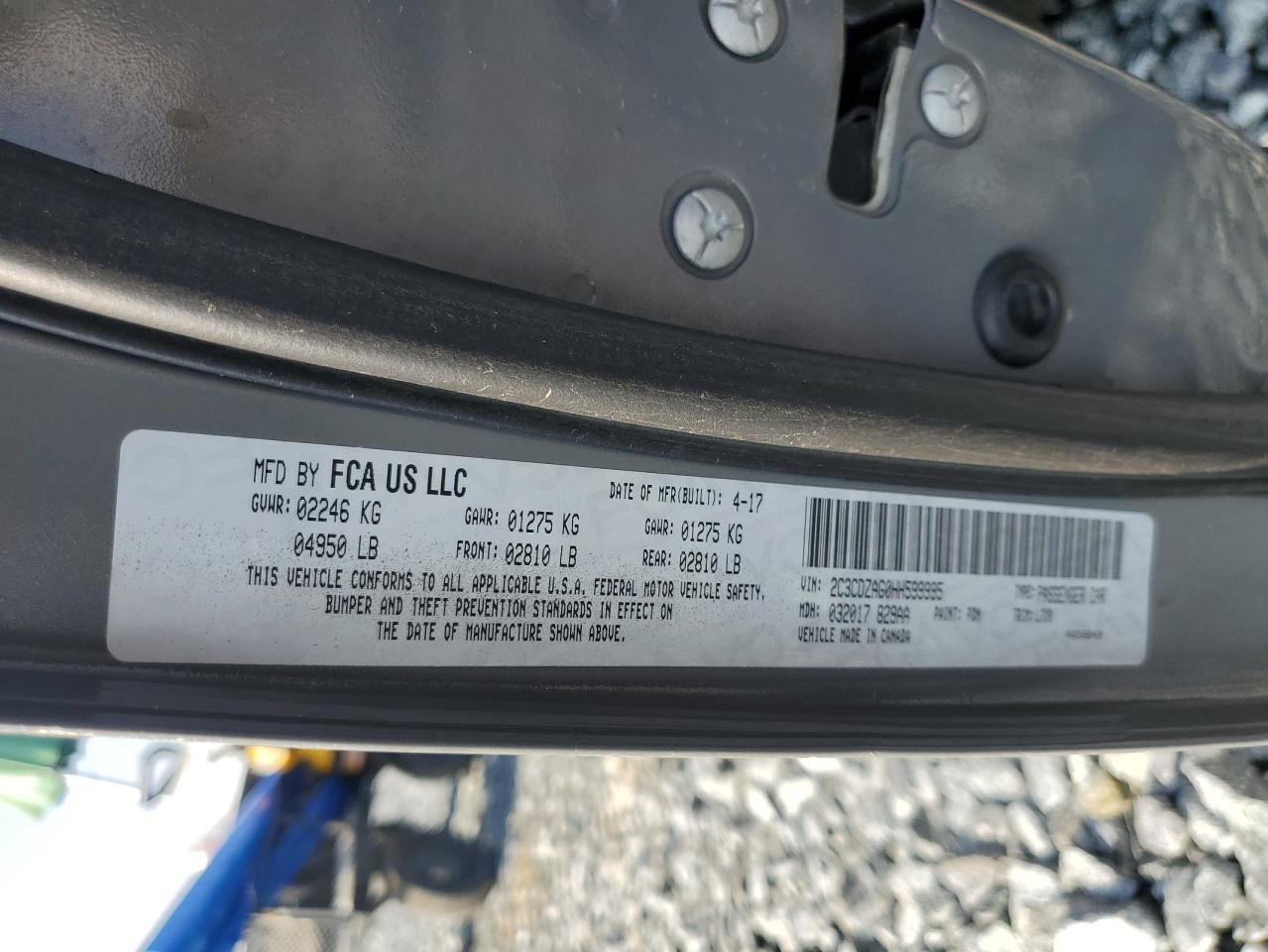 2017 Dodge Challenger Sxt VIN: 2C3CDZAG0HH599995 Lot: 87300165