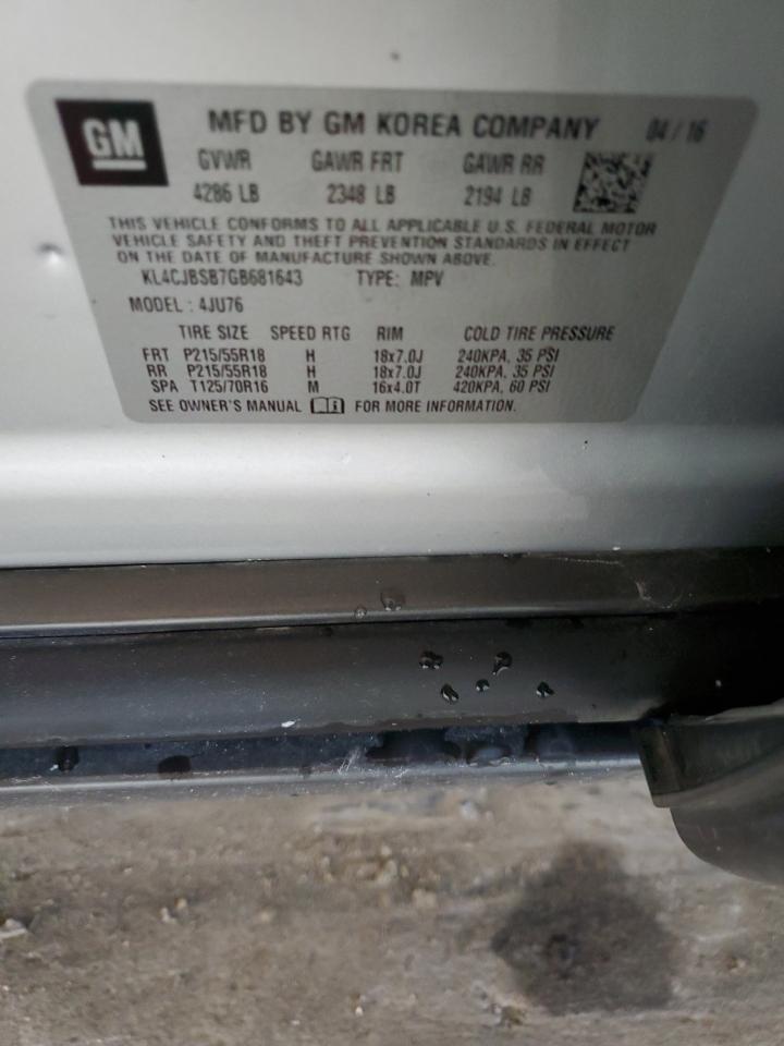 2016 Buick Encore Convenience VIN: KL4CJBSB7GB681643 Lot: 87240335