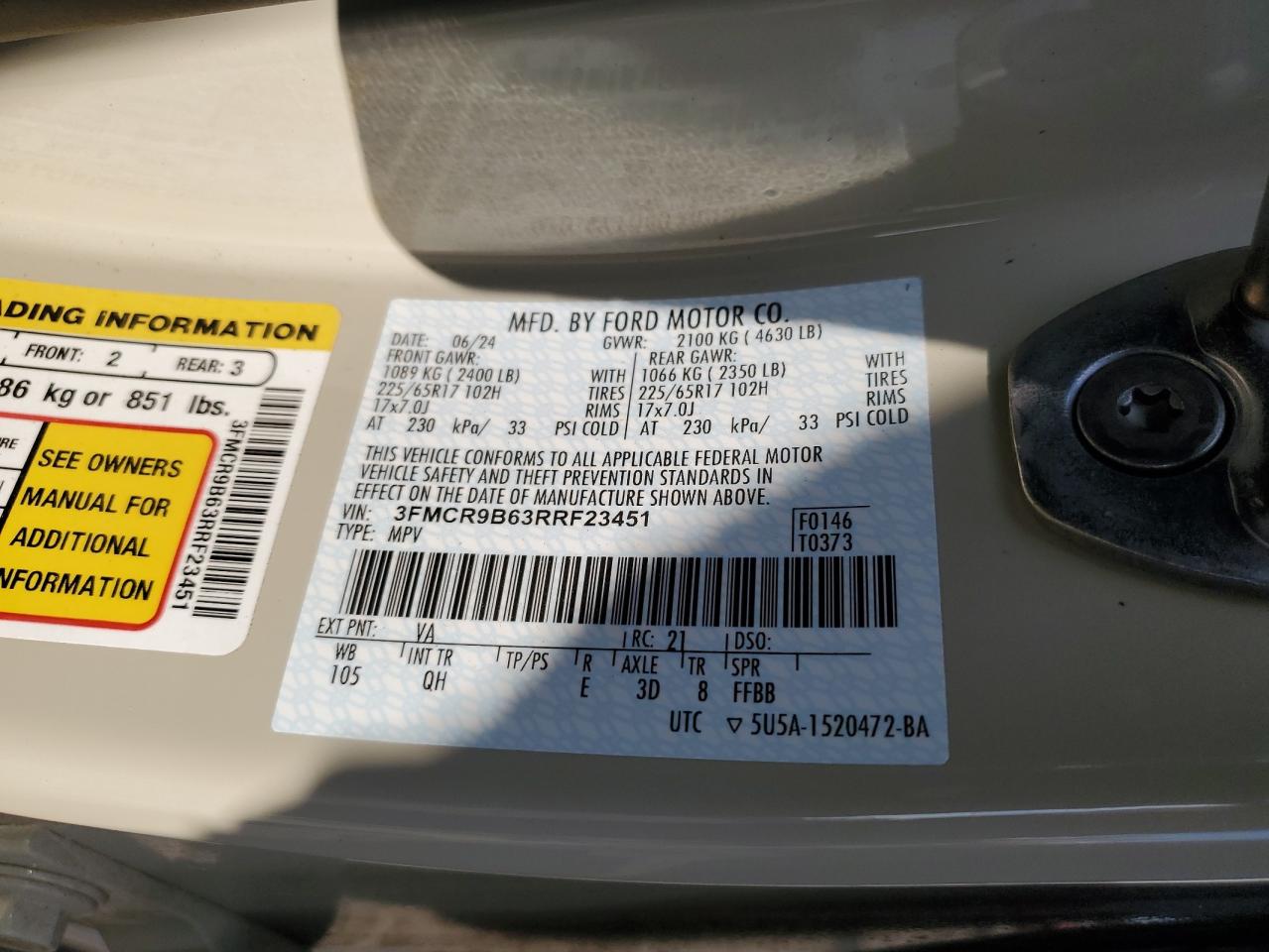 2024 Ford Bronco Sport Big Bend VIN: 3FMCR9B63RRF23451 Lot: 86502675