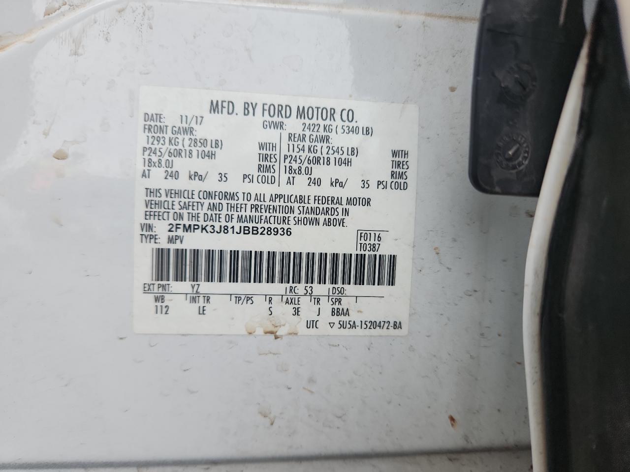 2018 Ford Edge Sel VIN: 2FMPK3J81JBB28936 Lot: 86218805