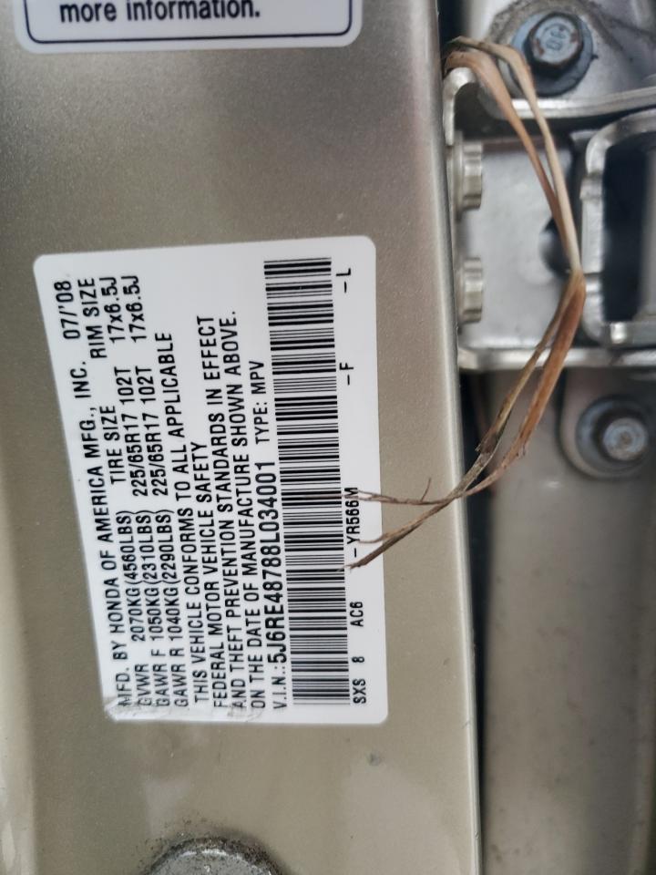 2008 Honda Cr-V Exl VIN: 5J6RE48788L034001 Lot: 90245605