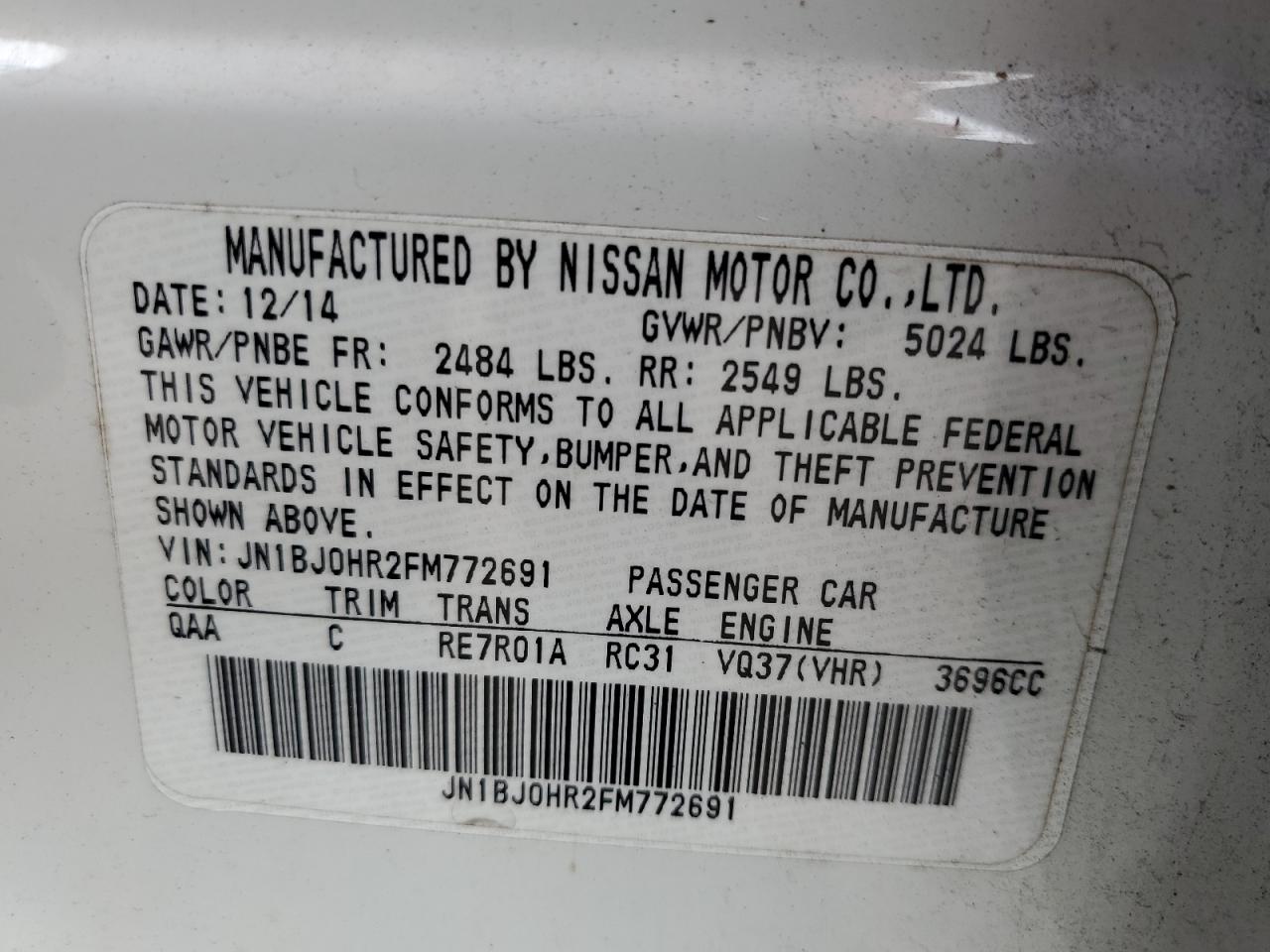 2015 Infiniti Qx50 VIN: JN1BJ0HR2FM772691 Lot: 86215225