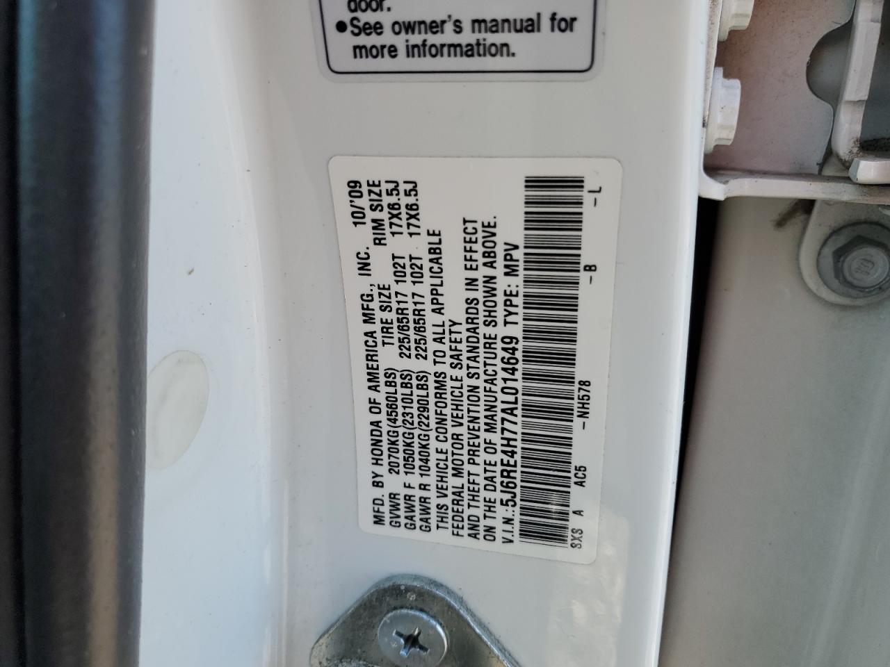 2010 Honda Cr-V Exl VIN: 5J6RE4H77AL014649 Lot: 82337755