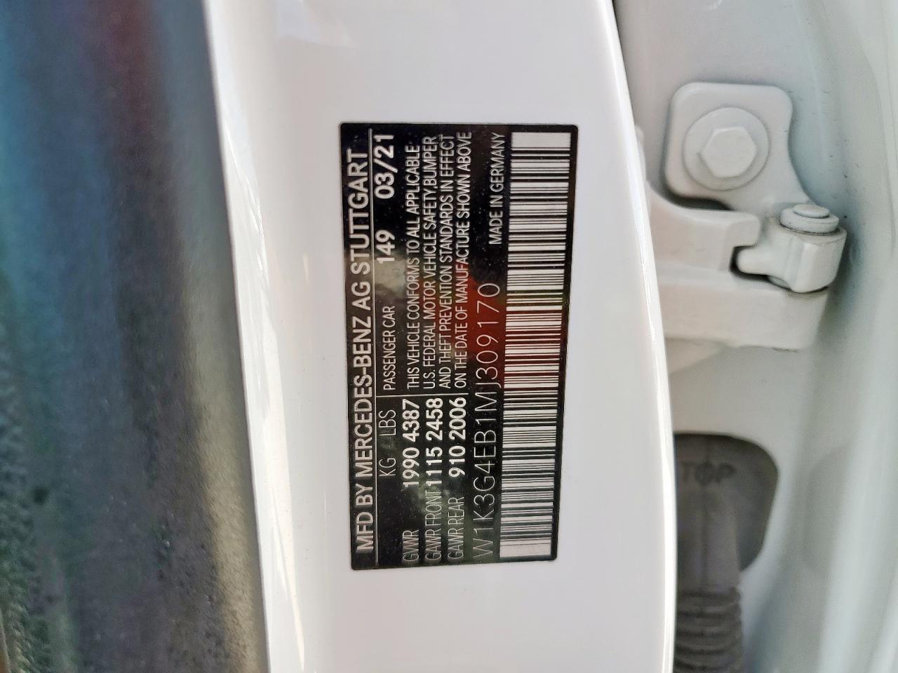 2021 Mercedes-Benz A 220 VIN: W1K3G4EB1MJ309170 Lot: 86293385