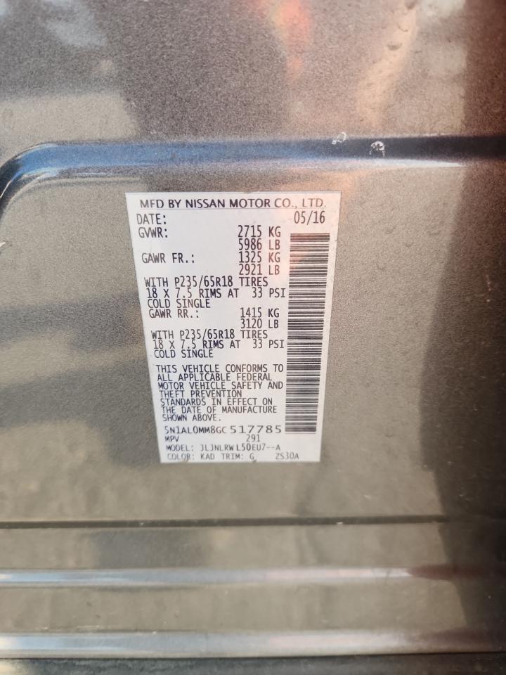 2016 Infiniti Qx60 VIN: 5N1AL0MM8GC517785 Lot: 82193865