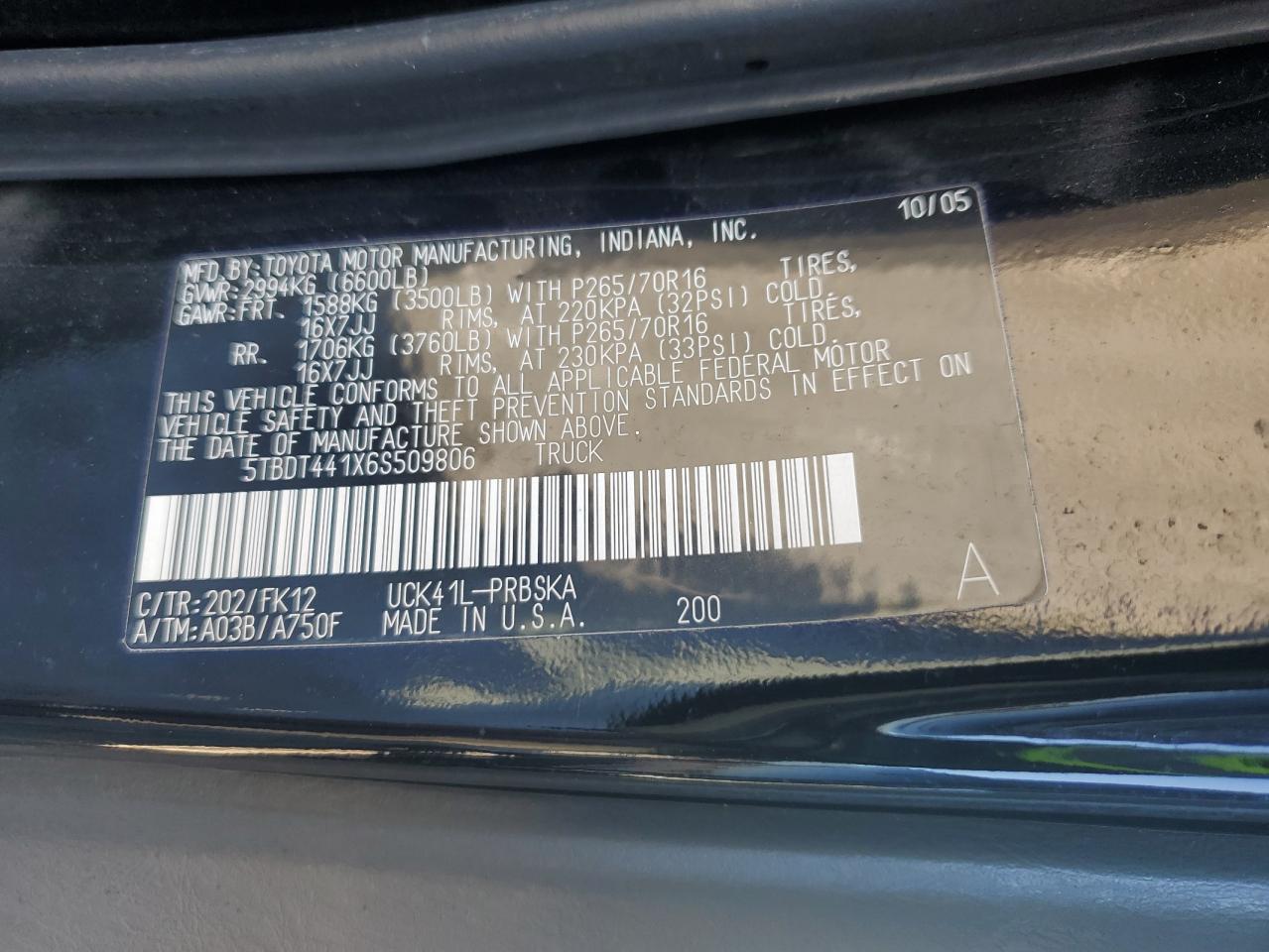 2006 Toyota Tundra Double Cab Sr5 VIN: 5TBDT441X6S509806 Lot: 90689475