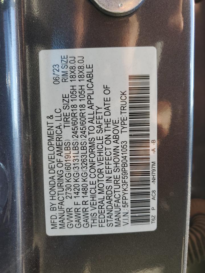 2023 Honda Ridgeline Rtl VIN: 5FPYK3F59PB041053 Lot: 86336135