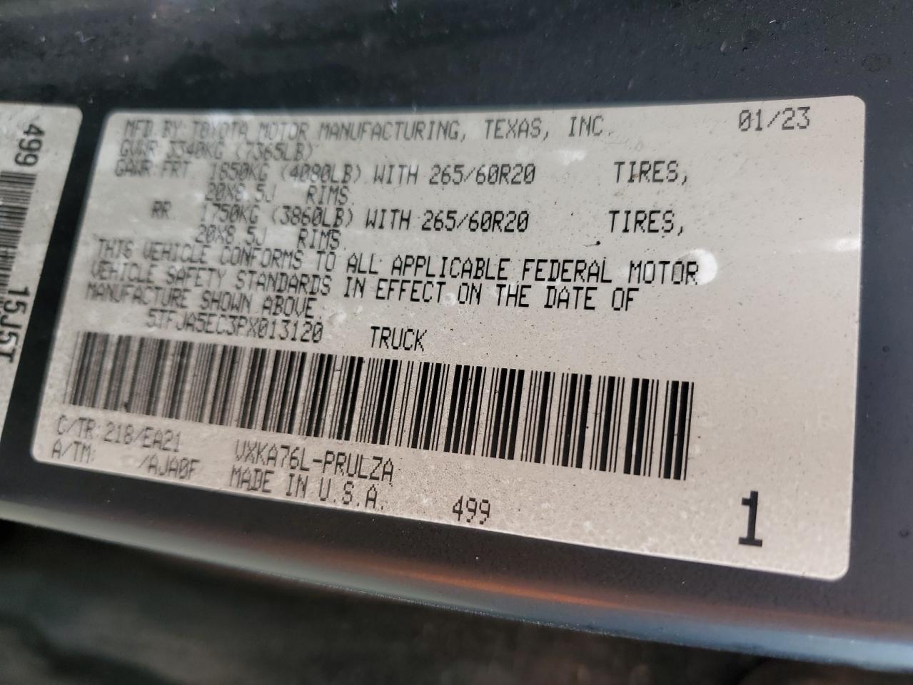 2023 Toyota Tundra Crewmax Limited VIN: 5TFJA5EC3PX013120 Lot: 90675835