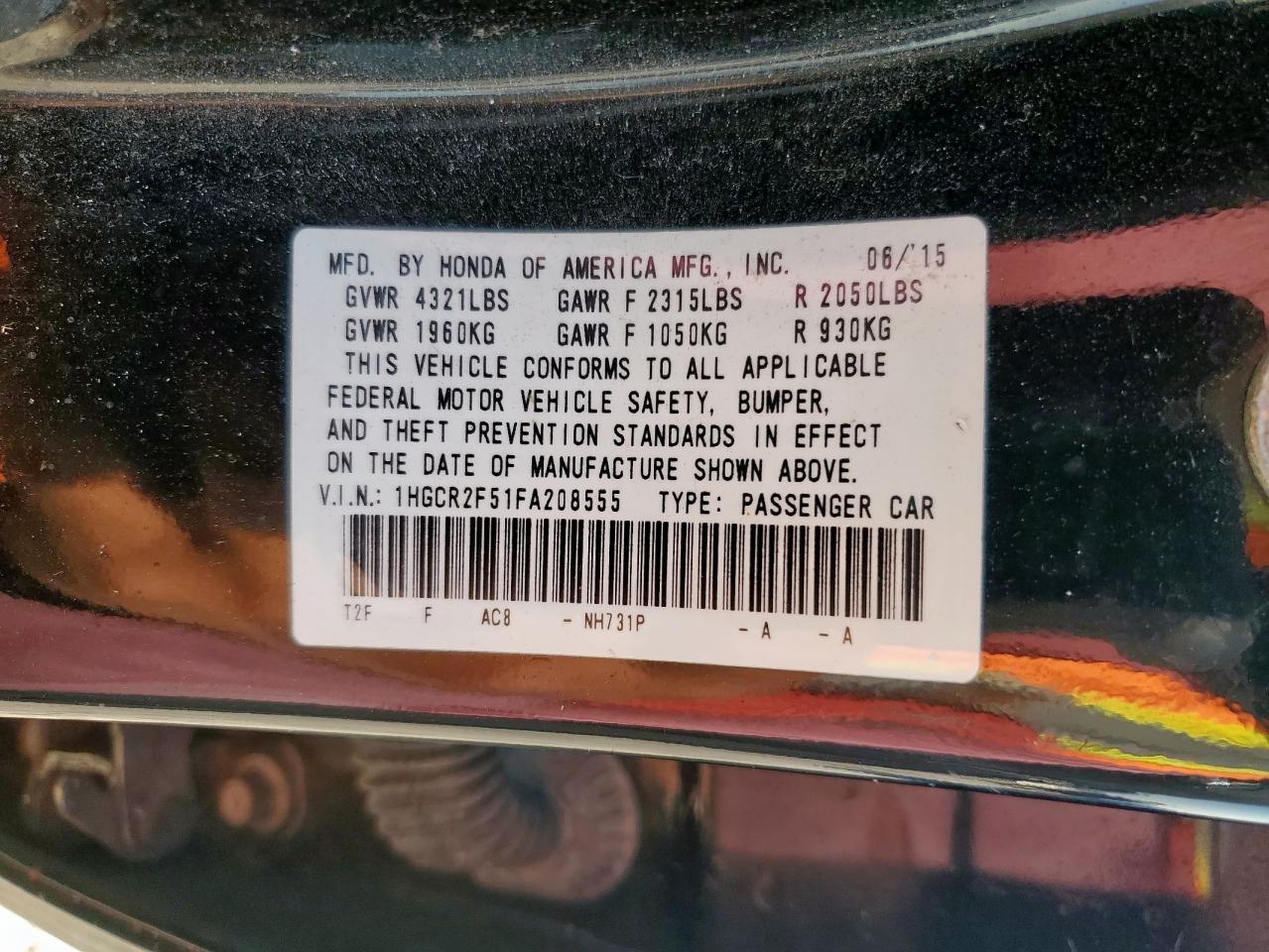 2015 Honda Accord Sport VIN: 1HGCR2F51FA208555 Lot: 81967035