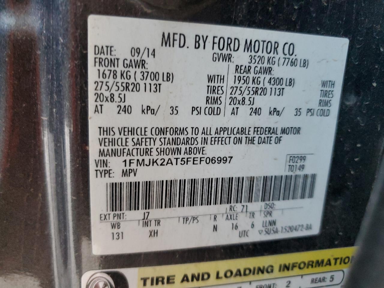 2015 Ford Expedition El Limited VIN: 1FMJK2AT5FEF06997 Lot: 85516765