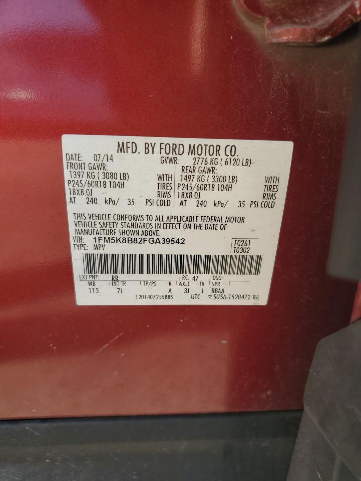 2015 Ford Explorer VIN: 1FM5K8B82FGA39542 Lot: 82302765