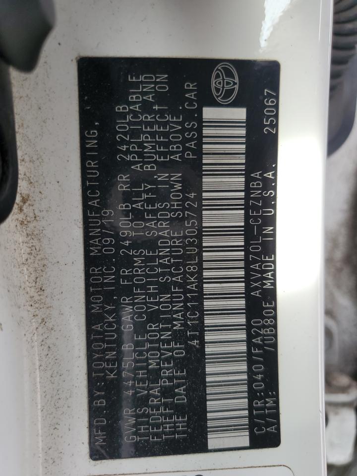 2020 Toyota Camry Le VIN: 4T1C11AK8LU305724 Lot: 85888435