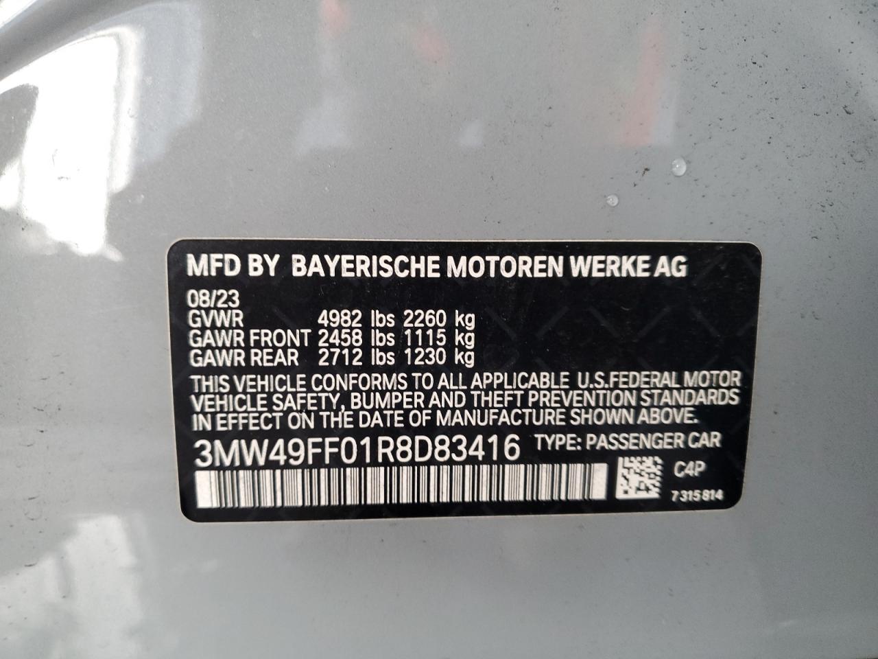 2024 BMW M340Xi VIN: 3MW49FF01R8D83416 Lot: 85292105