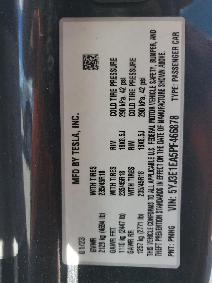 2023 Tesla Model 3 VIN: 5YJ3E1EA5PF466878 Lot: 84963505