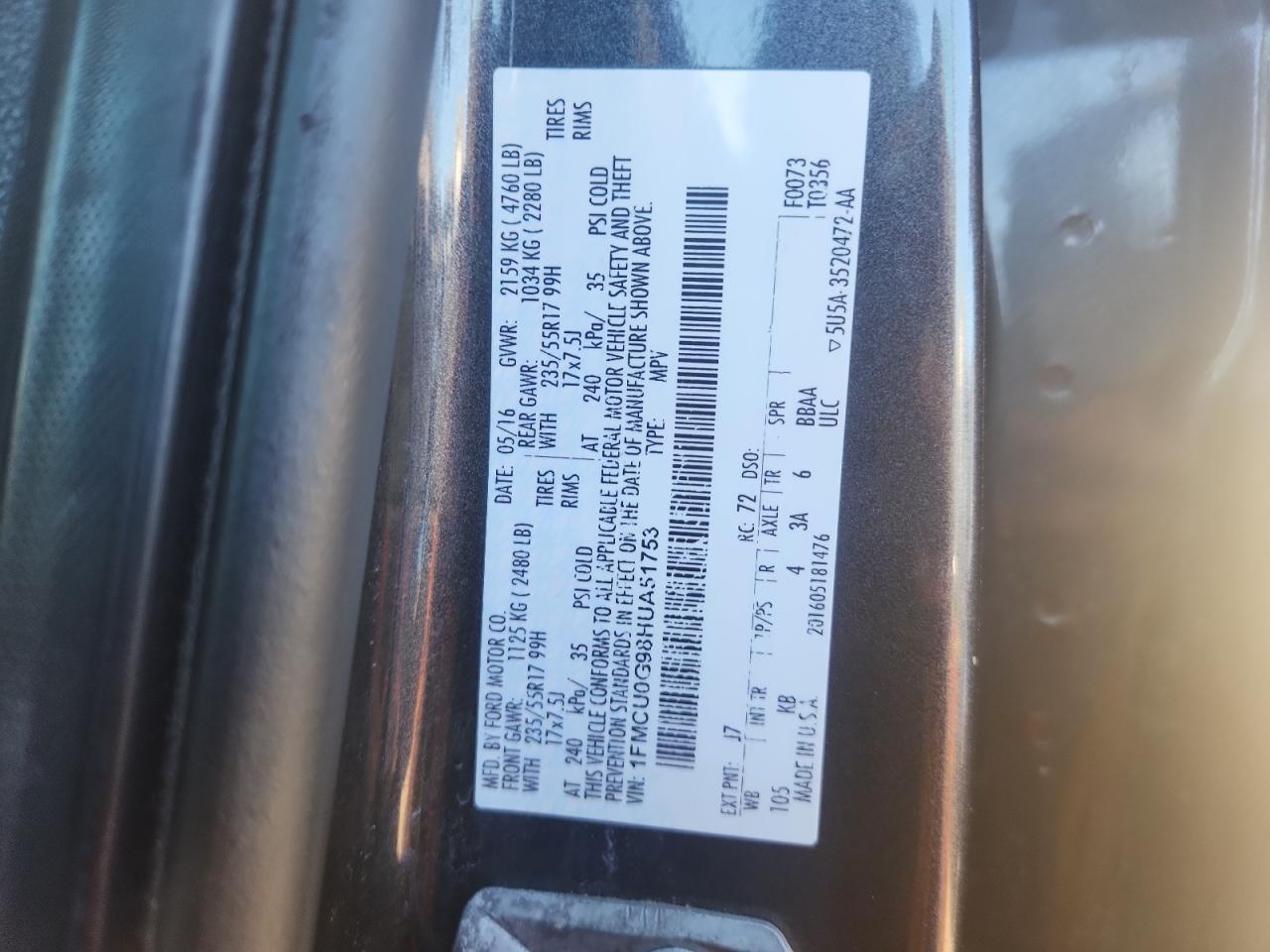 2017 Ford Escape Se VIN: 1FMCU0G98HUA51753 Lot: 90662575