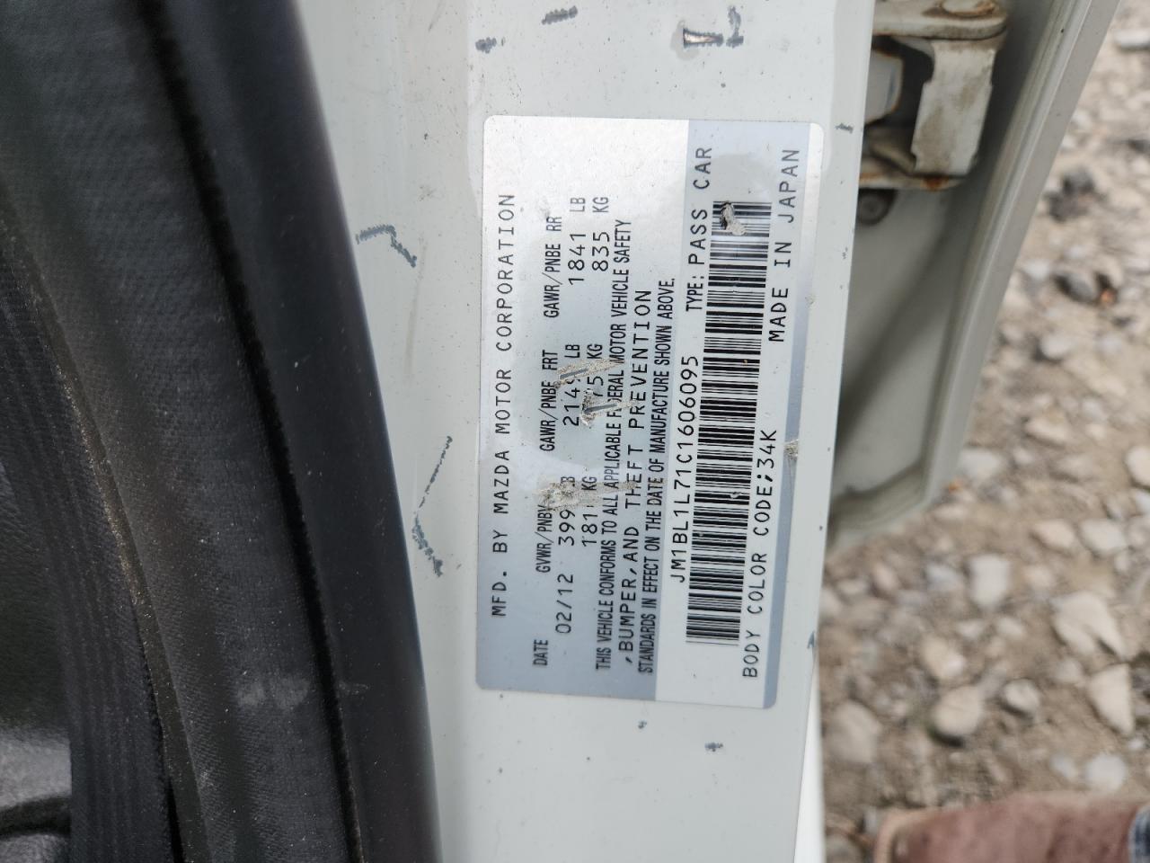 2012 Mazda 3 I VIN: JM1BL1L71C1606095 Lot: 86519495