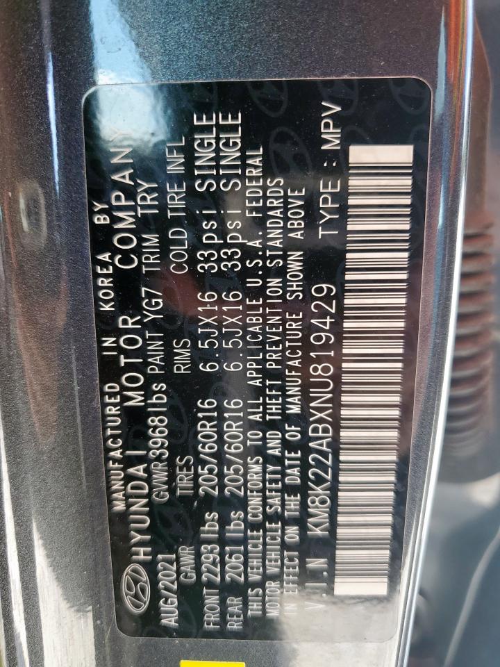 2022 Hyundai Kona Sel VIN: KM8K22ABXNU819429 Lot: 84244445