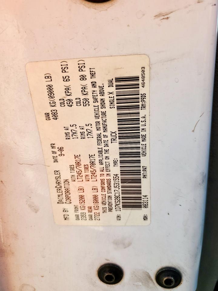 2007 Dodge Ram 2500 St VIN: 1D7KS28C17J531554 Lot: 85496155