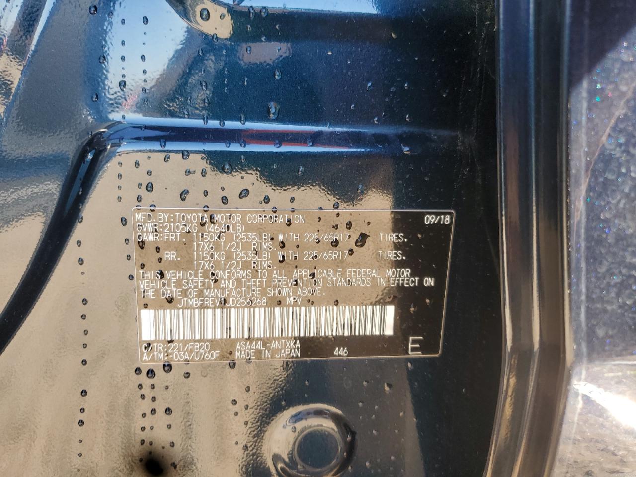 2018 Toyota Rav4 Le VIN: JTMBFREV1JD256268 Lot: 85595935