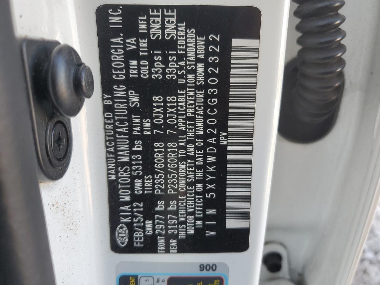 2012 Kia Sorento Sx VIN: 5XYKWDA20CG302322 Lot: 87110275