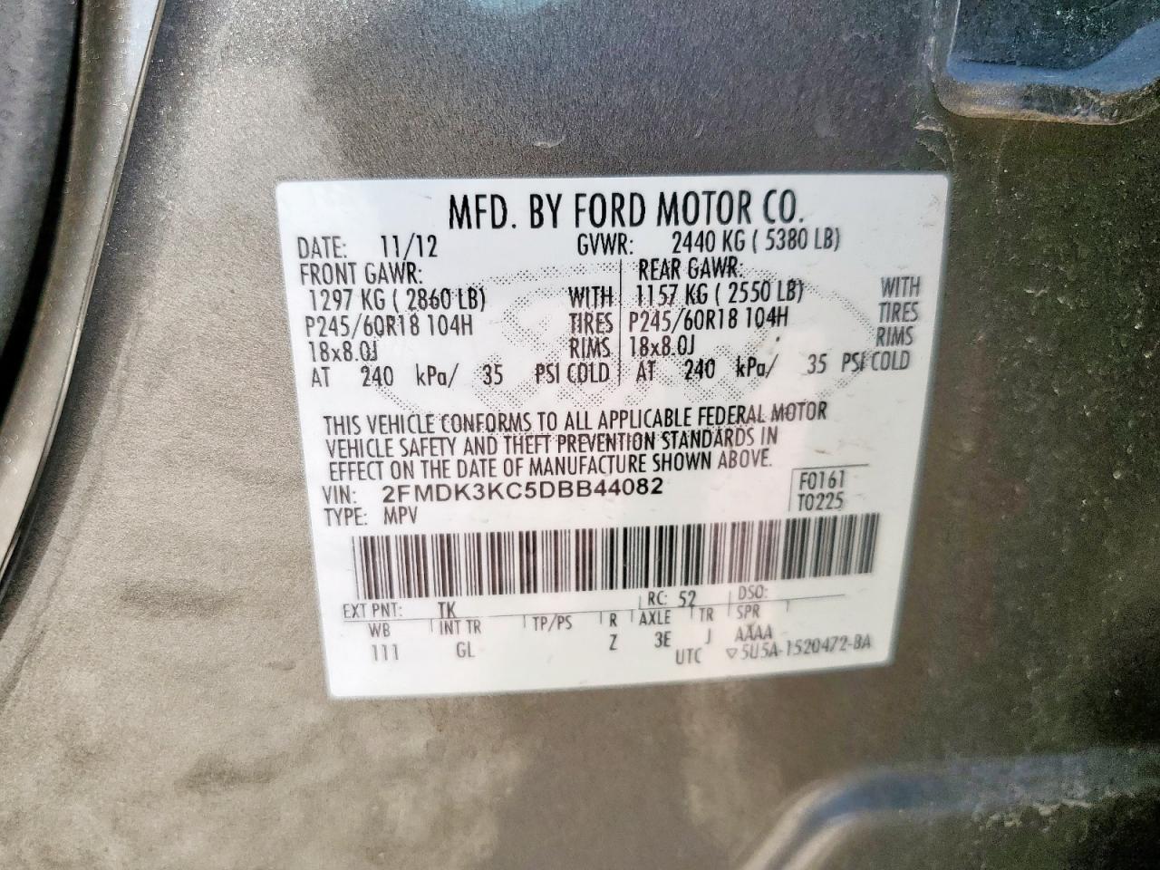 2013 Ford Edge Limited VIN: 2FMDK3KC5DBB44082 Lot: 84990055