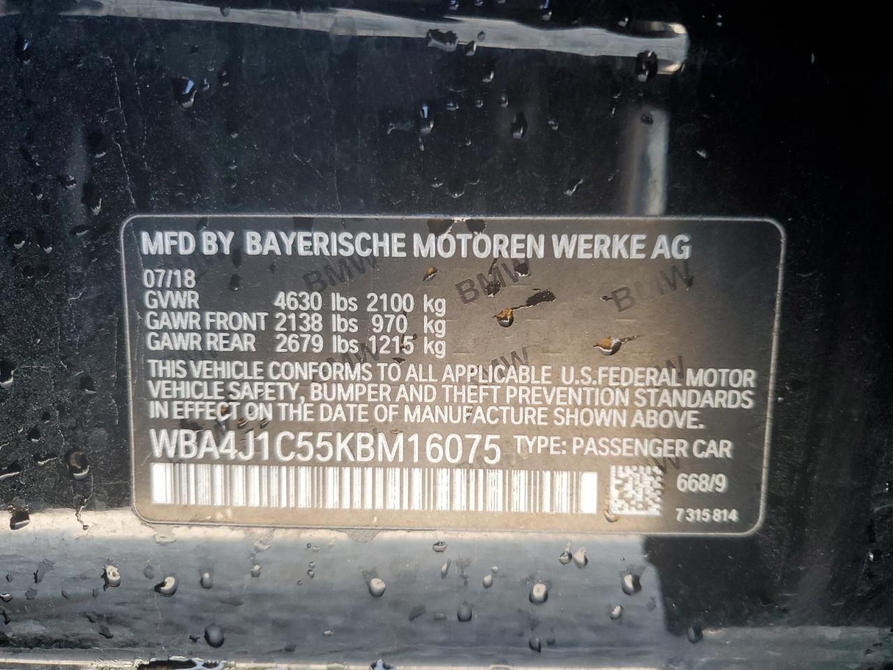 2019 BMW 430I Gran Coupe VIN: WBA4J1C55KBM16075 Lot: 89727255