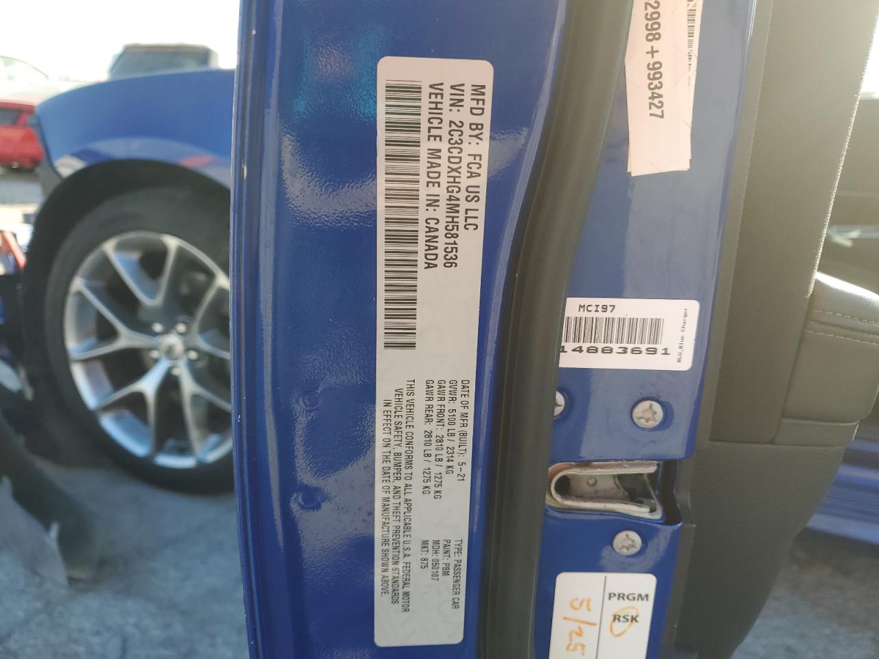 2021 Dodge Charger Gt VIN: 2C3CDXHG4MH581536 Lot: 85282035