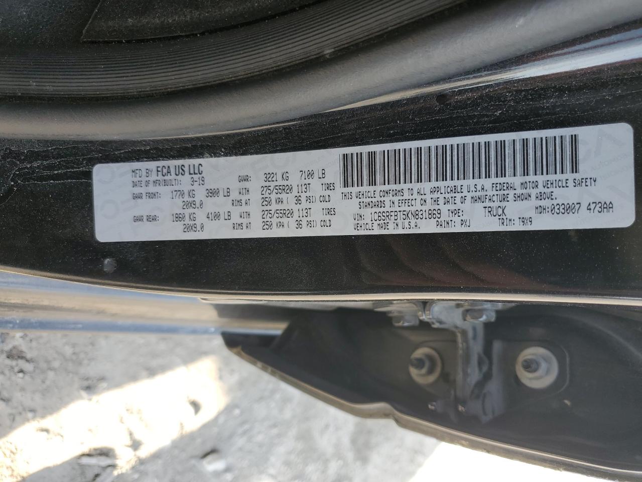 2019 Ram 1500 Big Horn/Lone Star VIN: 1C6SRFBT5KN831869 Lot: 81950135