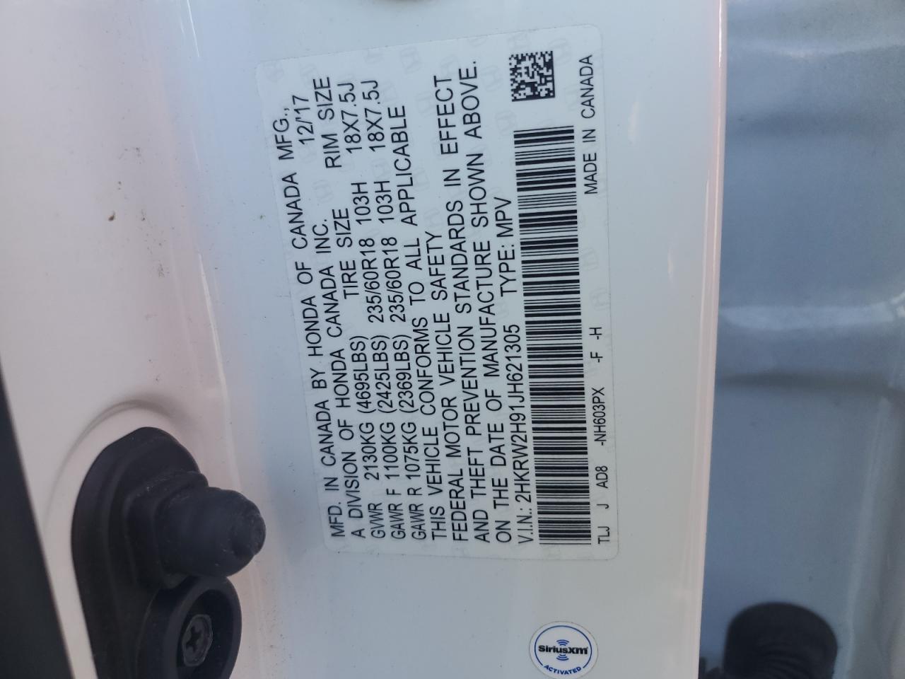 2018 Honda Cr-V Touring VIN: 2HKRW2H91JH621305 Lot: 87024695