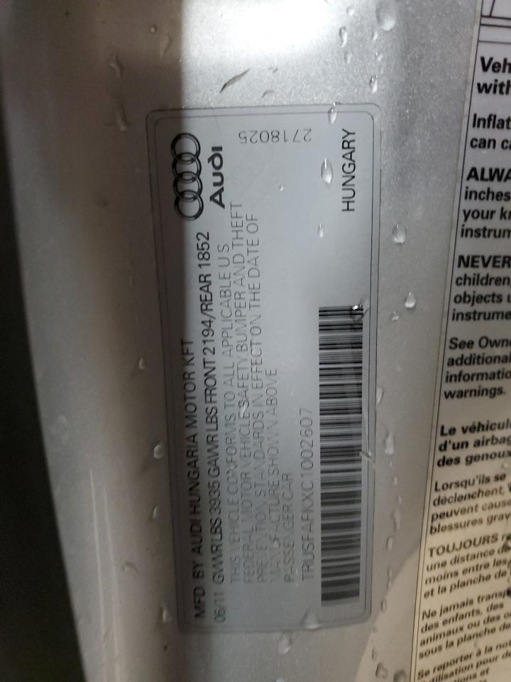 2012 Audi Tt Premium Plus VIN: TRUSFAFKXC1002607 Lot: 85363575