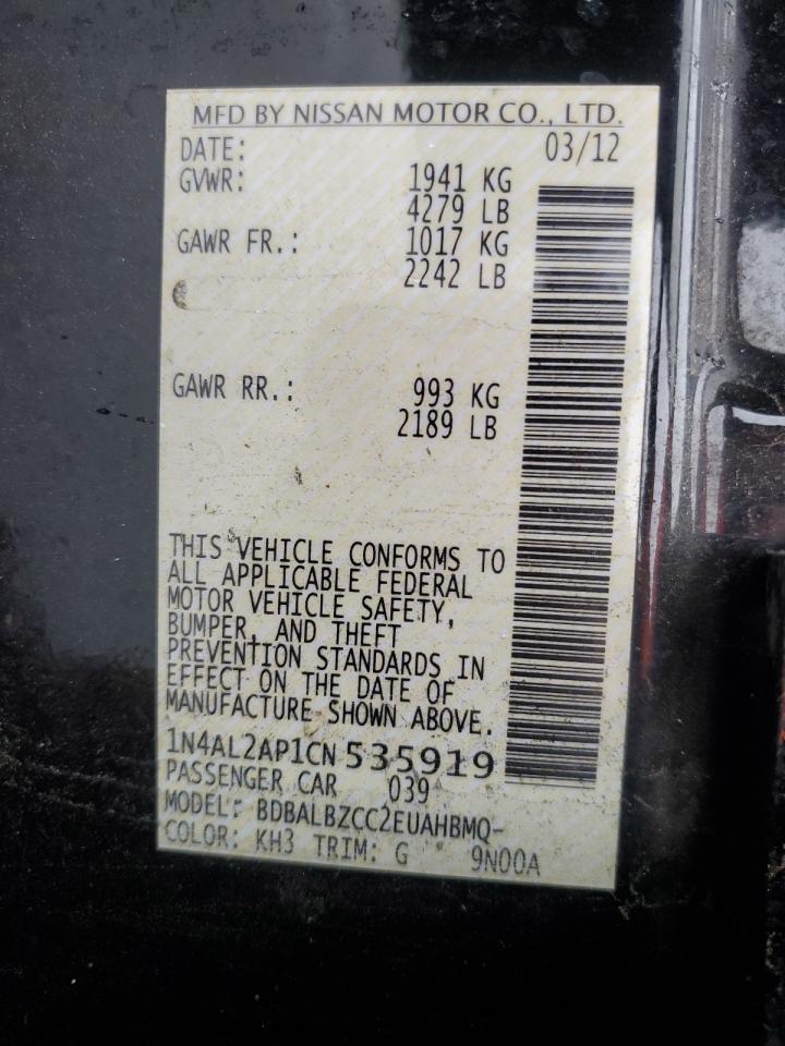 2012 Nissan Altima Base VIN: 1N4AL2AP1CN535919 Lot: 82421865