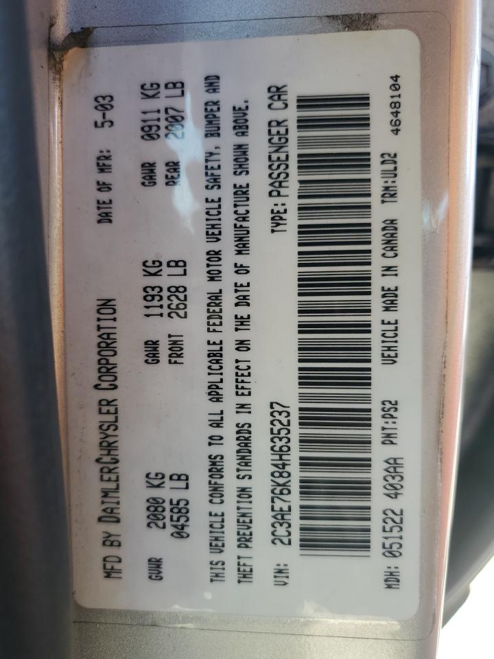 2004 Chrysler 300M Special VIN: 2C3AE76K84H635237 Lot: 87106685