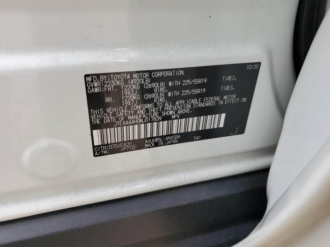 2021 Toyota Venza Le VIN: JTEAAAAH0MJ017839 Lot: 84562595