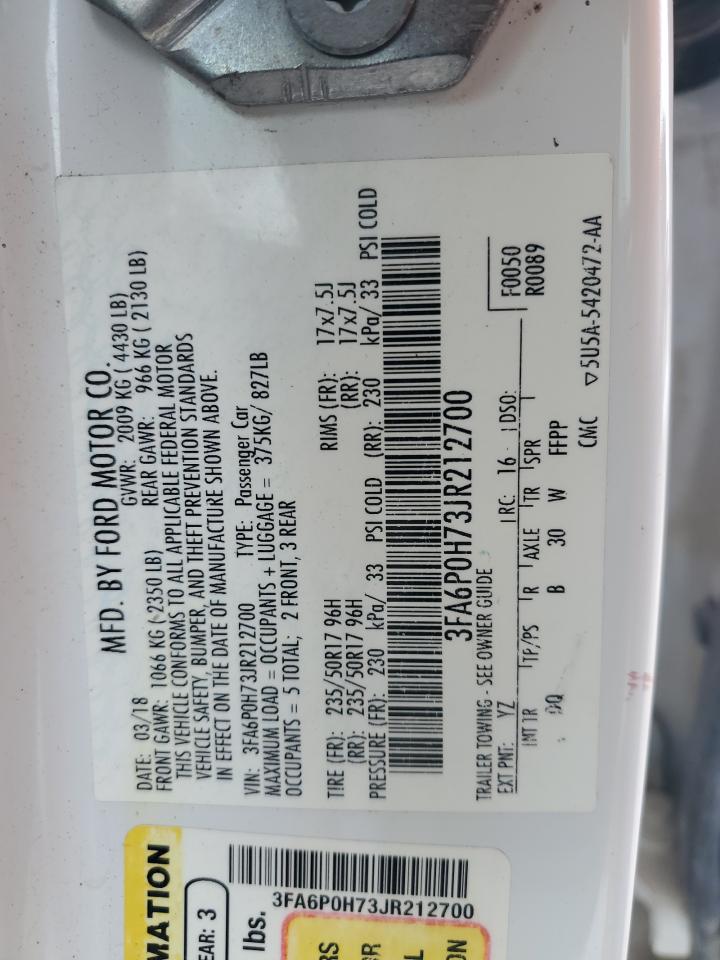 2018 Ford Fusion Se VIN: 3FA6P0H73JR212700 Lot: 90627455