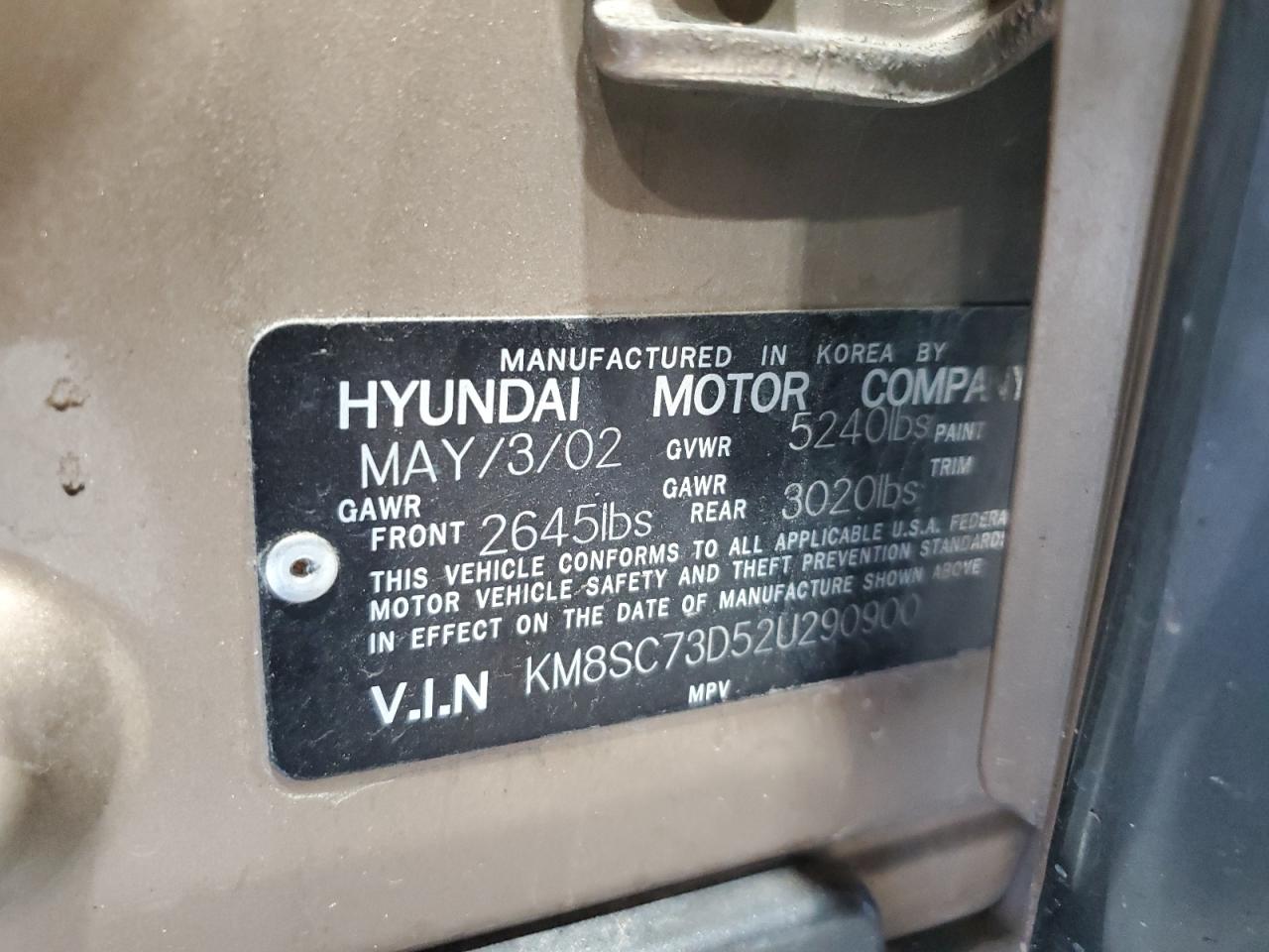 2002 Hyundai Santa Fe Gls VIN: KM8SC73D52U290900 Lot: 82388145