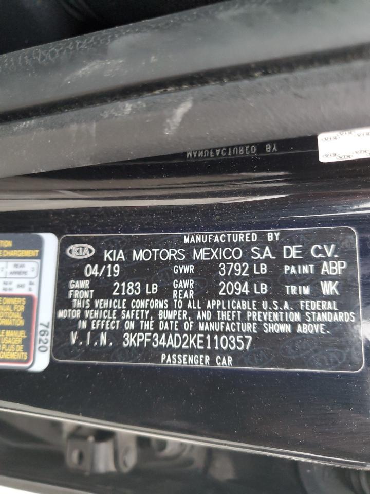 2019 Kia Forte Gt Line VIN: 3KPF34AD2KE110357 Lot: 91076495