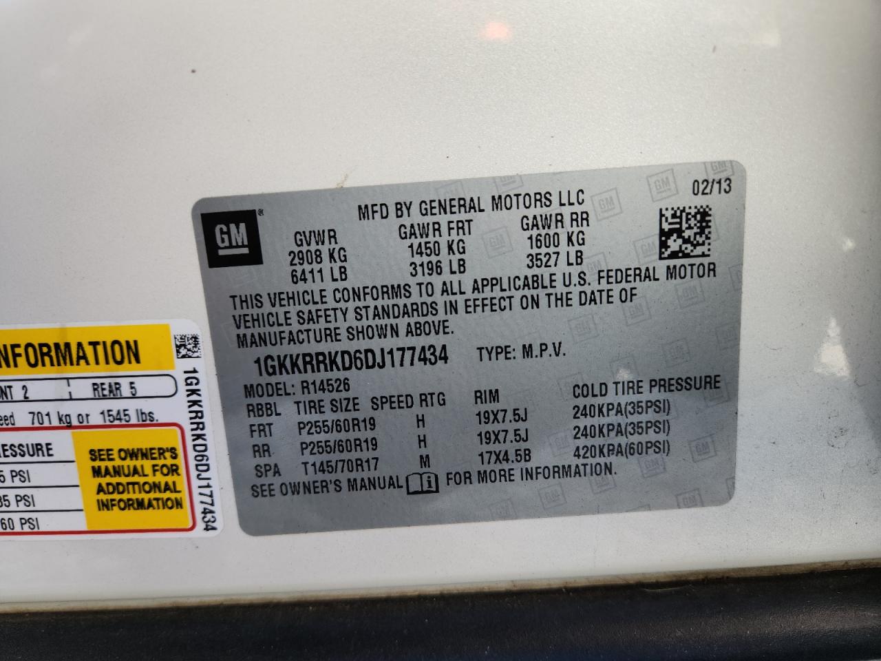 2013 GMC Acadia Slt-1 VIN: 1GKKRRKD6DJ177434 Lot: 86703825